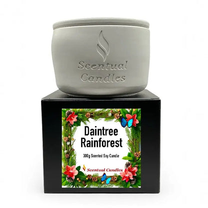 Daintree Rainforest 300g Scented Soy Candle on black box from Candle Gift Set - Essence of Australia.