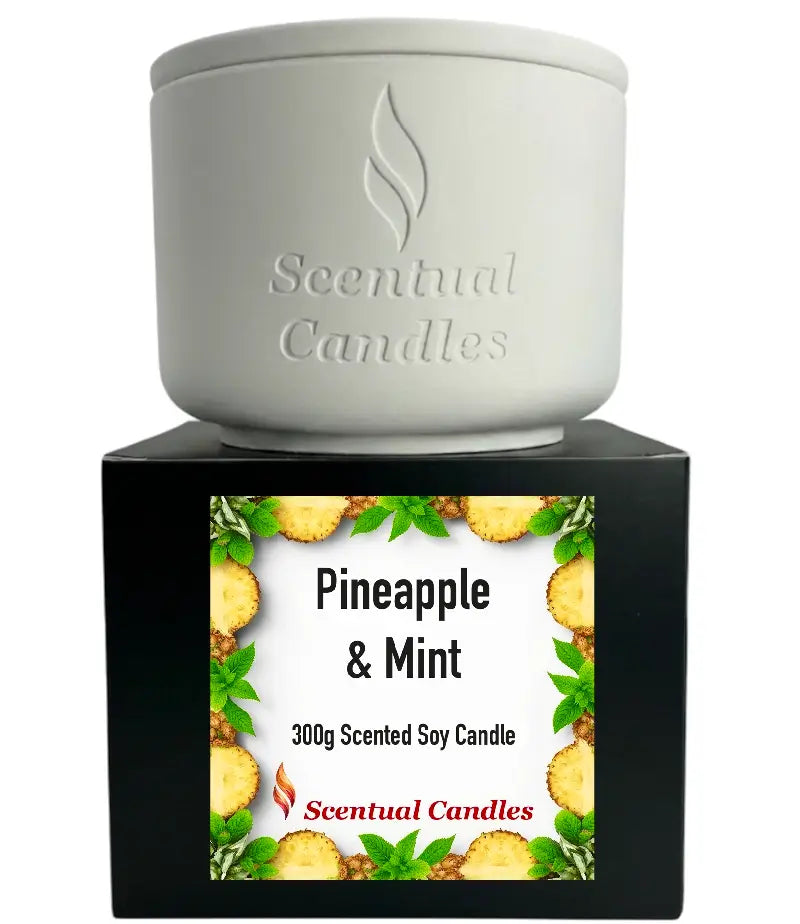 Pineapple and Mint Scented Soy Candle by Scentual Candles in a stylish design, perfect for tropical aroma lovers.