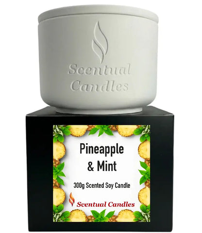 Pineapple and Mint Scented Soy Candle by Scentual Candles in a stylish design, perfect for tropical aroma lovers.