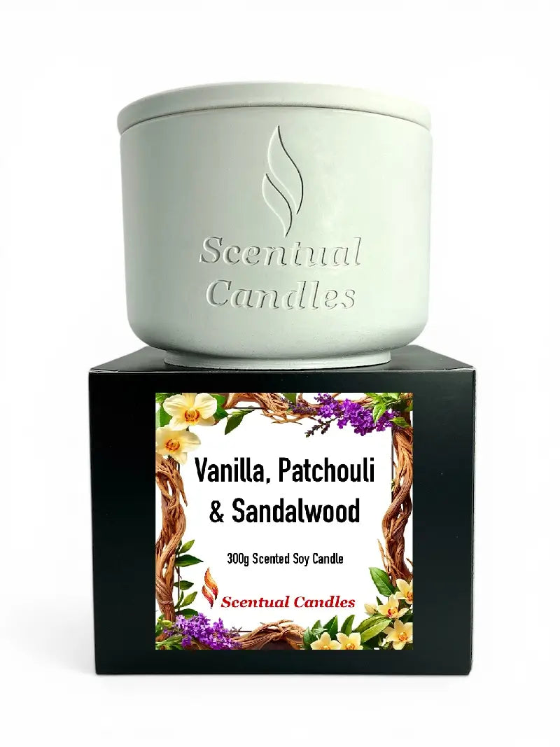 Tobacco and Vanilla Candle Set - Velvet Nights with floral design, featuring Vanilla, Patchouli, and Sandalwood scented soy candle.