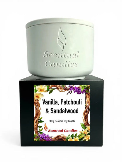 Tobacco and Vanilla Candle Set - Velvet Nights with floral design, featuring Vanilla, Patchouli, and Sandalwood scented soy candle.
