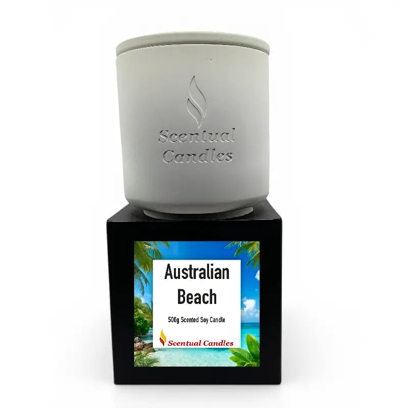 Australian Beach Scented Candle with peppermint and orange aroma.