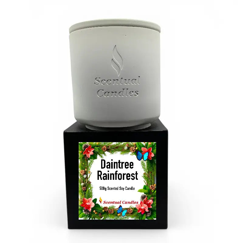 Pine Scented Daintree Rainforest Candle with floral packaging