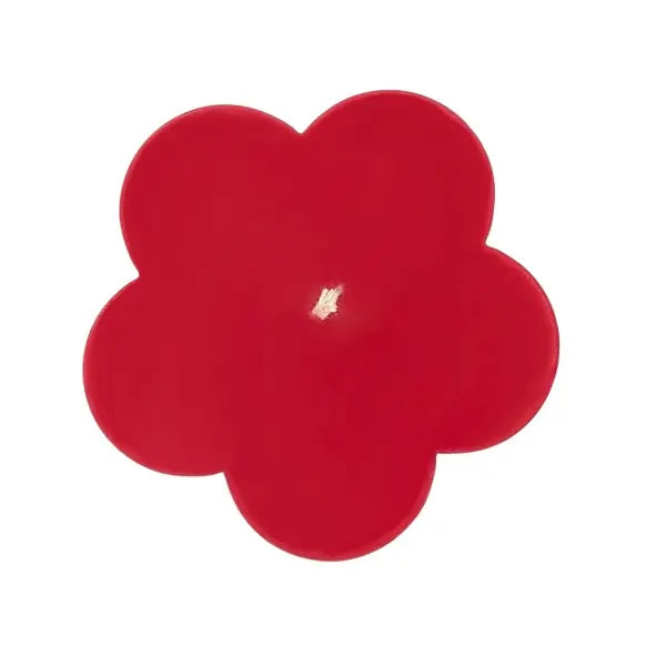Red flower-shaped candle, top view. Vanilla and Cinnamon