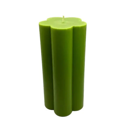 Gardenia Scented Soy Pillar Candle in green color, perfect for adding a floral touch and clean-burning elegance to any home.