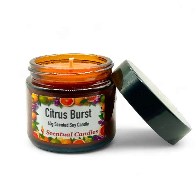 Scentual Candles Citrus candle with label and lid on a white background