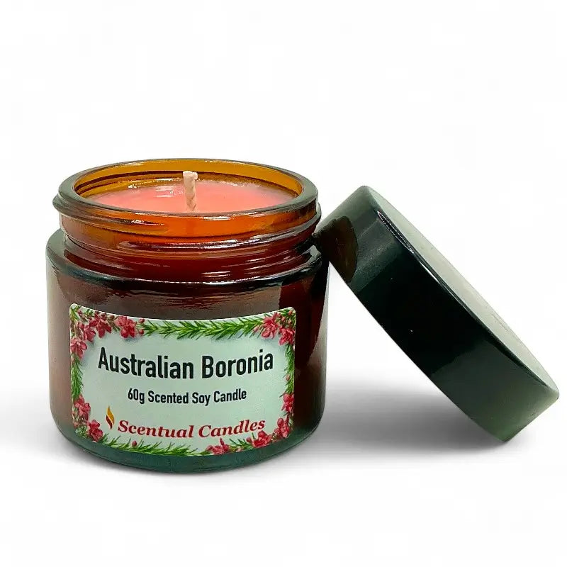 Scentual Candles Australian Boronia scented soy candle with label on a white background