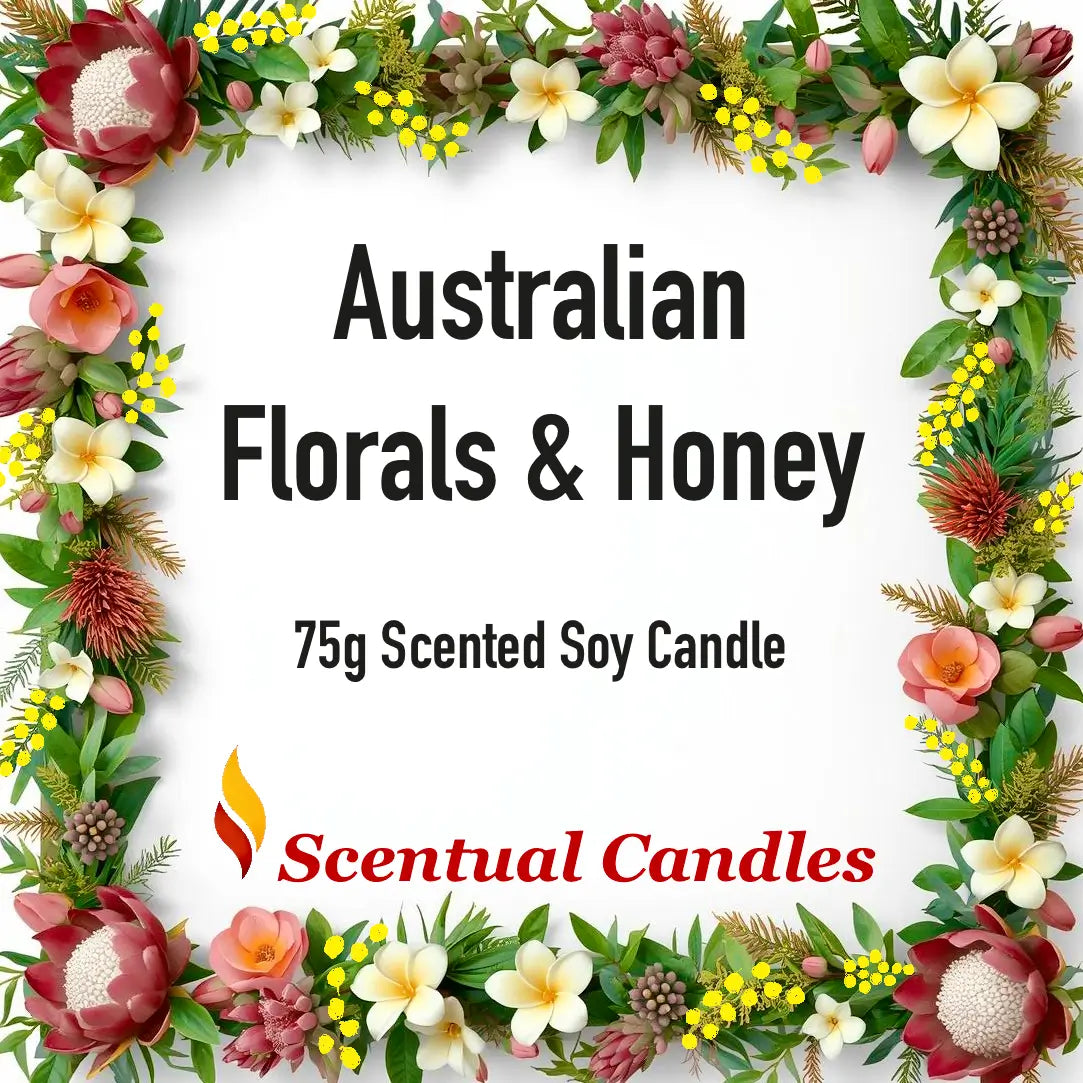 Australian Florals scented soy candle with aromatic native flowers design by Scentual Candles.