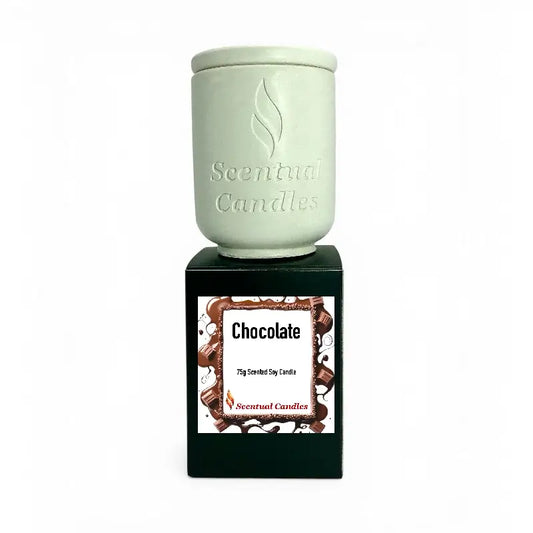 Chocolate Candle - Scented Soy Candle in elegant ceramic container with decorative packaging.