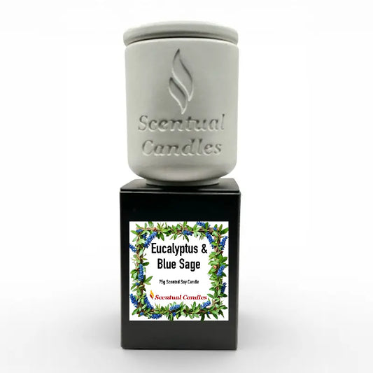 Eucalyptus Candle with Blue Sage in black jar from the Australian Scents Collection