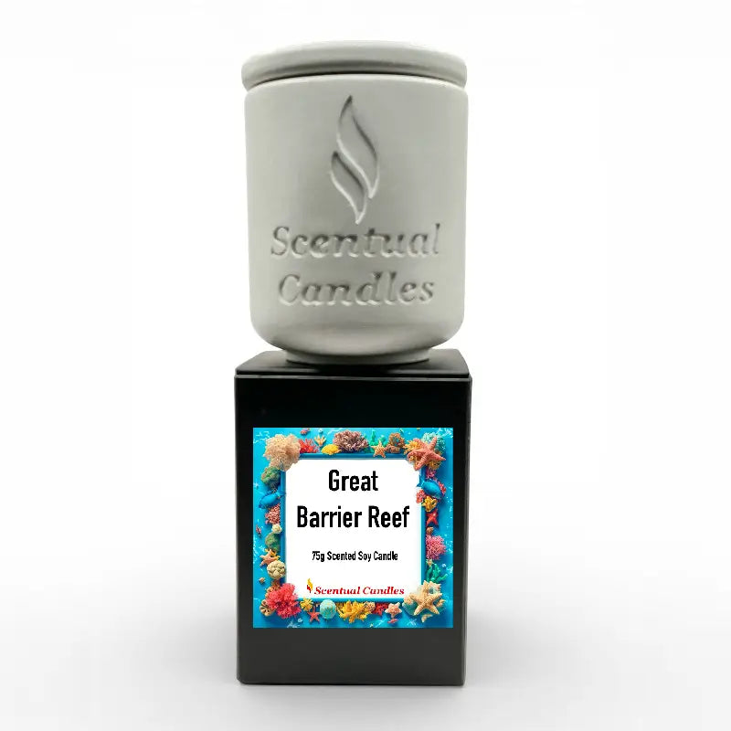 Tropical Scented Candle Great Barrier Reef in decorative packaging highlighting Australian scents collection.