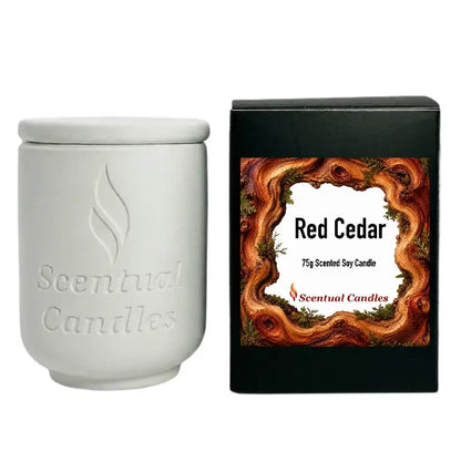 Red Cedar Candle with elegant packaging, inspired by Dior Sauvage, offering a premium aromatic experience.