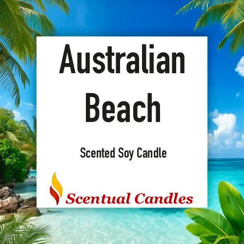 Australian Beach Scented Candle with tropical ocean background