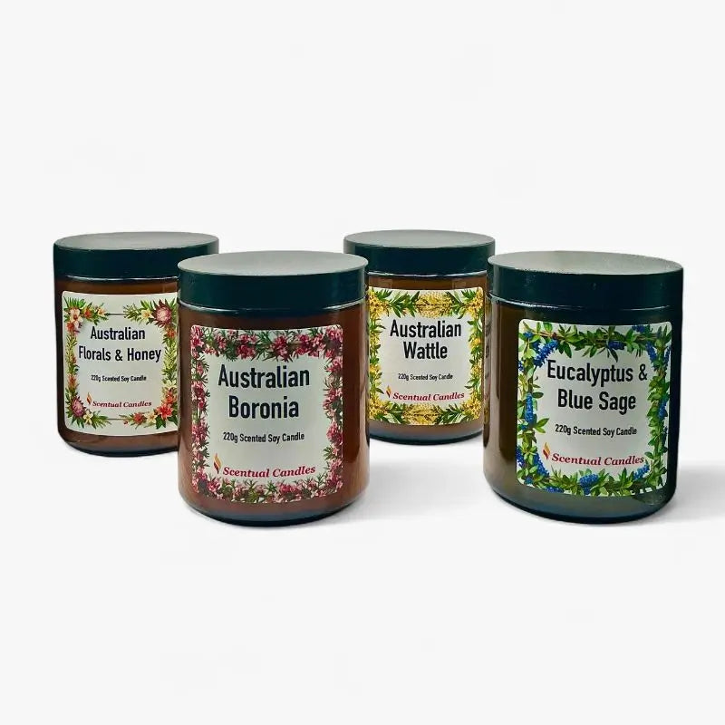 Australian Flora Scented Candle Set featuring native botanical fragrances lineup.
