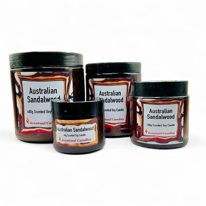 Australian Sandalwood Candle scented soy jars display