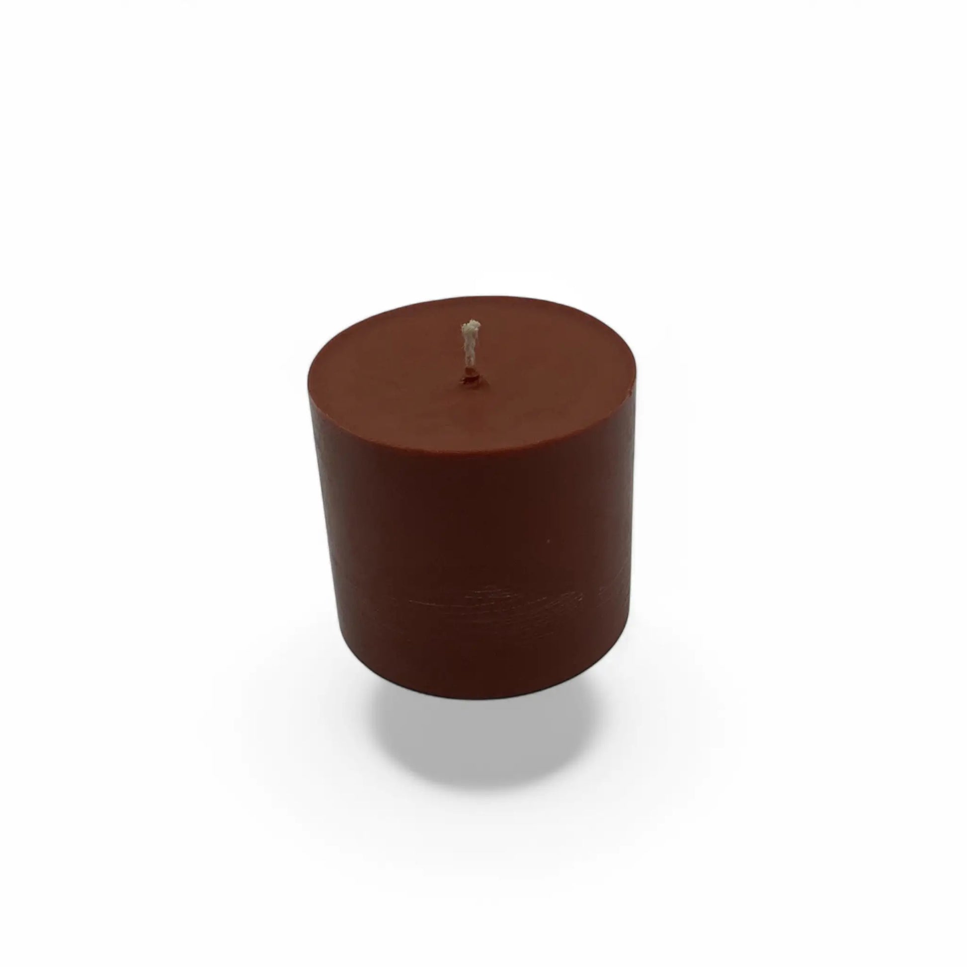 Australian Sandalwood Scented Soy Pillar Candle on white background.