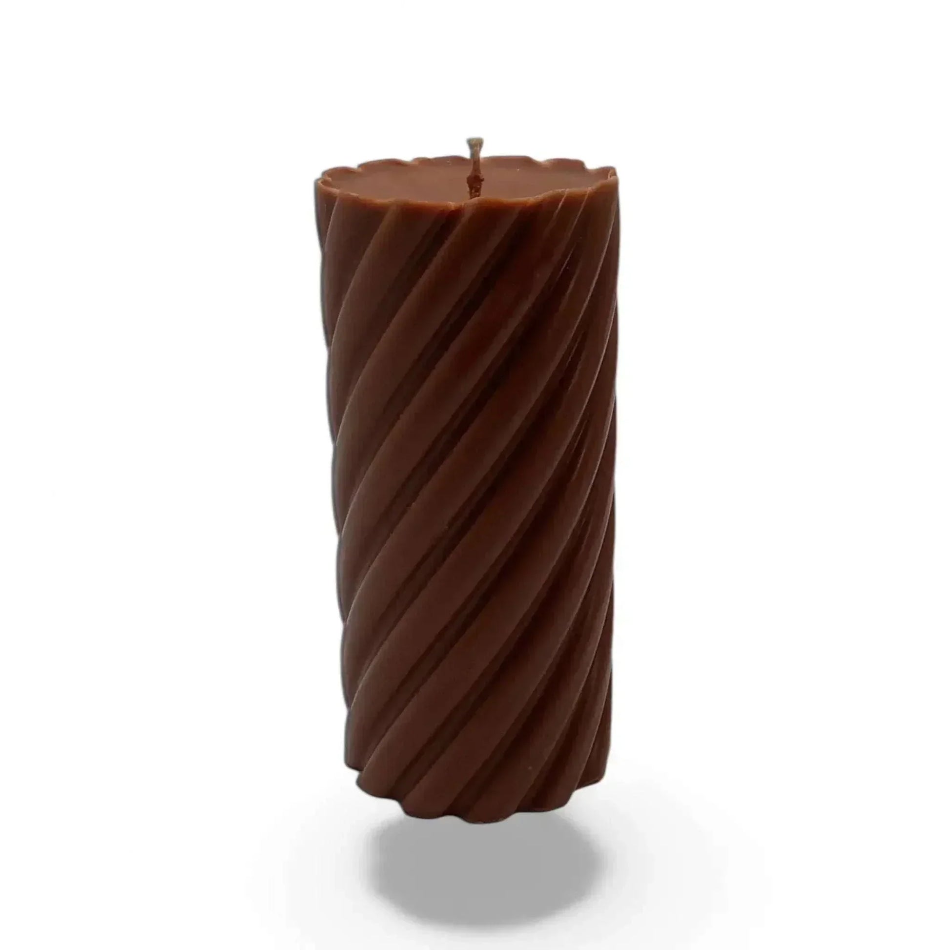 Australian Sandalwood Scented Spiral Soy Pillar Candle with elegant design.