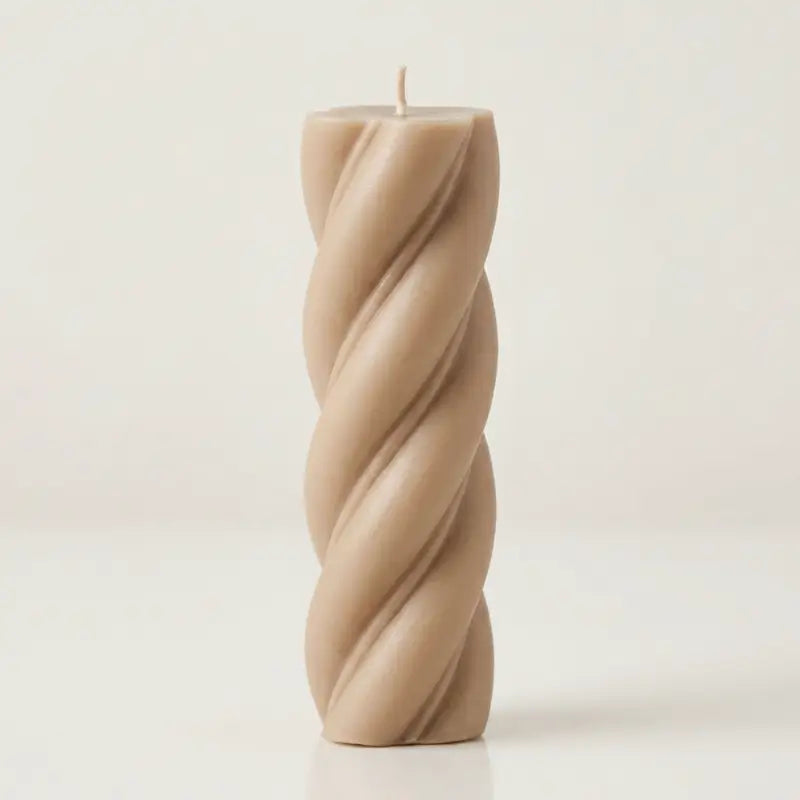 Customisable Candle - Extra Large Column twisted pillar candle in neutral beige color.