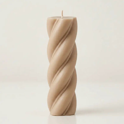 Customisable Candle - Extra Large Column twisted pillar candle in neutral beige color.