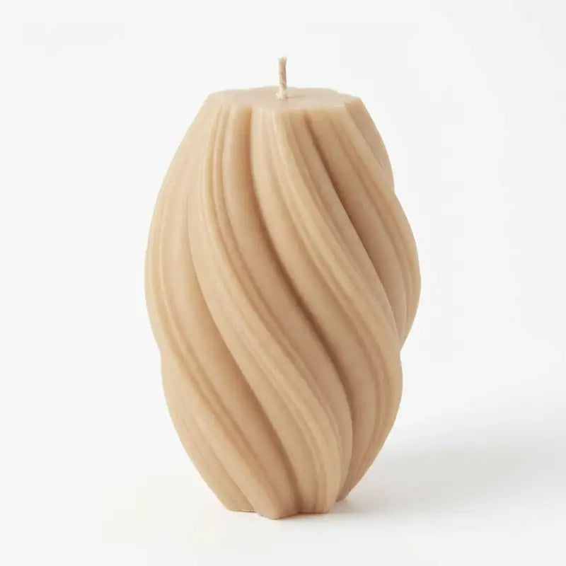 Beige Large Pillar Candle Swirly Shape in a unique sculptural design, showcasing handcrafted quality and premium fragrance.