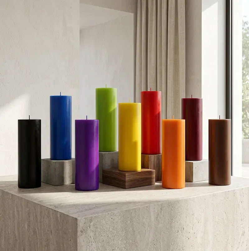 Big Candle collection featuring customizable colors and scents arranged on a stylish surface.