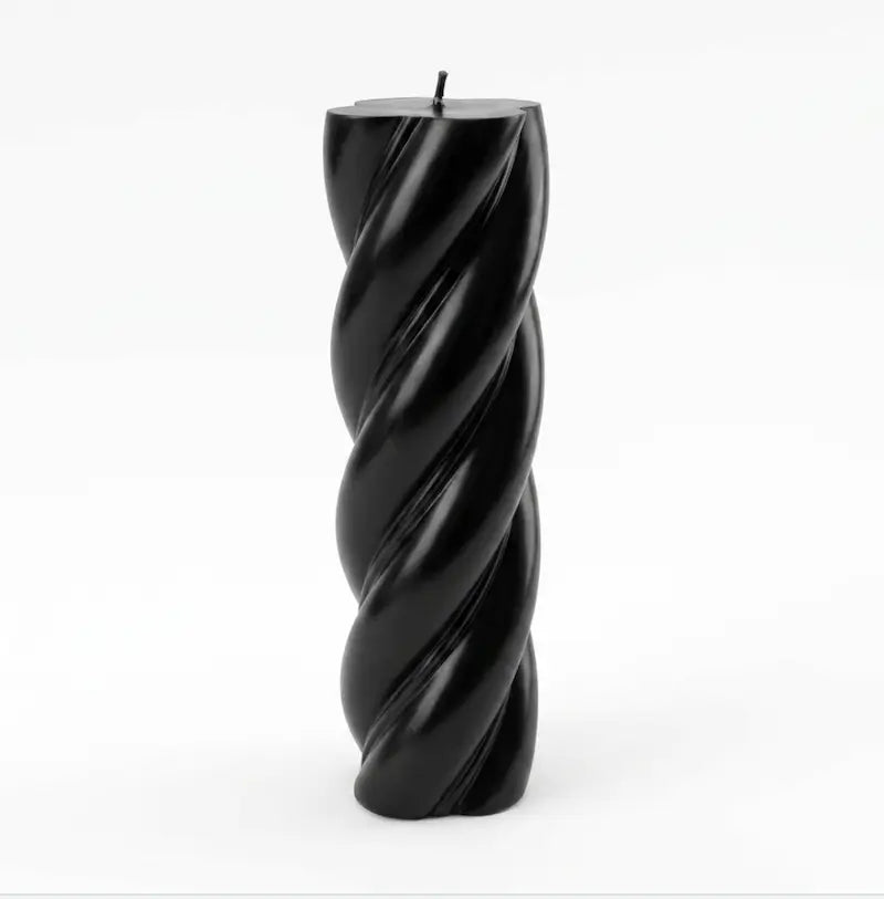 Customisable Candle - Extra Large Column in a striking black twist design, perfect for adding elegance to any space.
