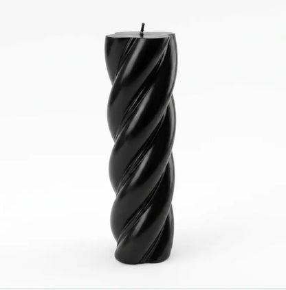 Customisable Candle - Extra Large Column in a striking black twist design, perfect for adding elegance to any space.