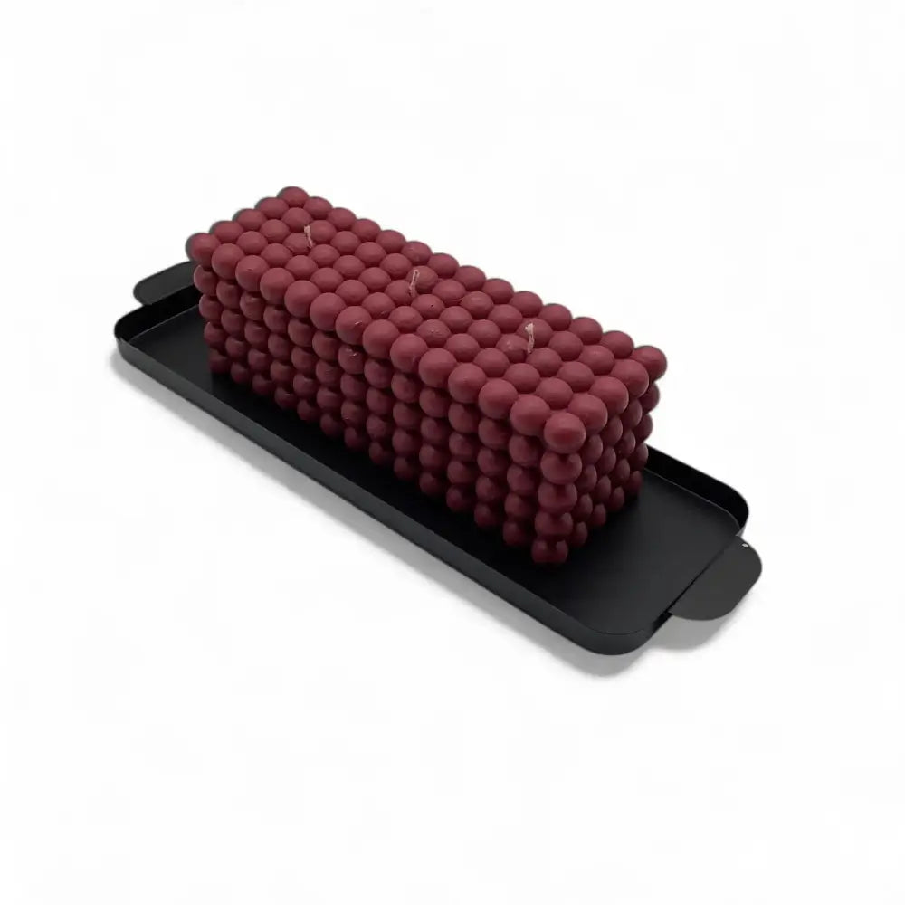 Elegant black metal Candle Tray with a bold burgundy statement candle, perfect for stylish displays and modern decor.