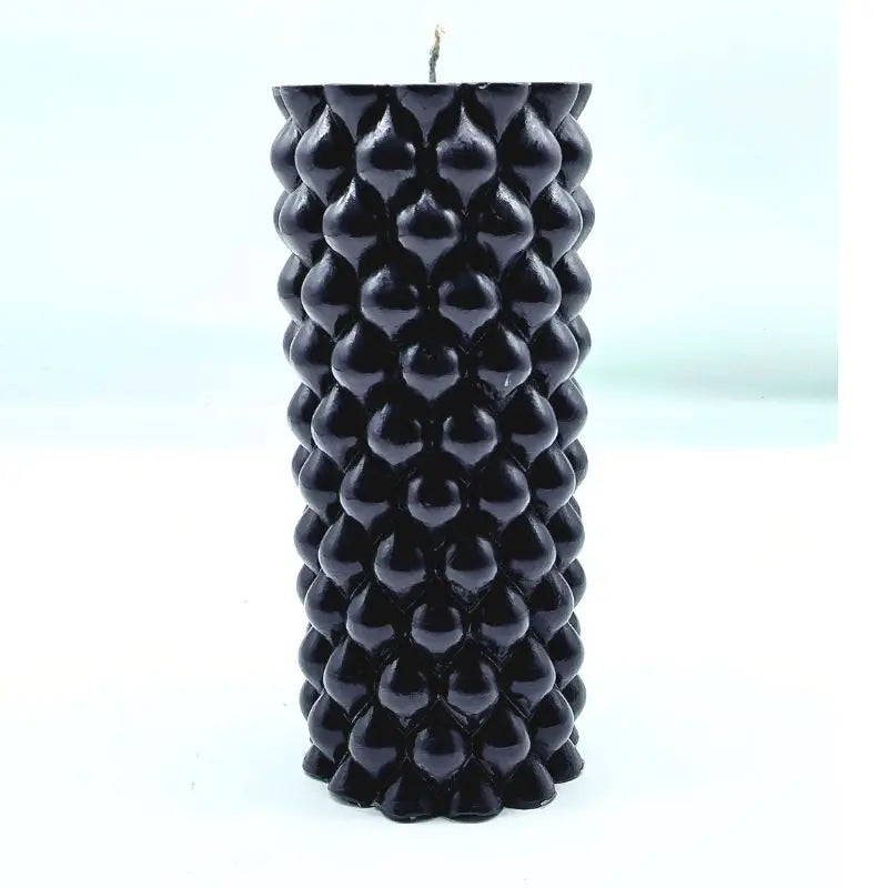 Elegant Black Vanilla Scented Soy Pillar Candle with textured design