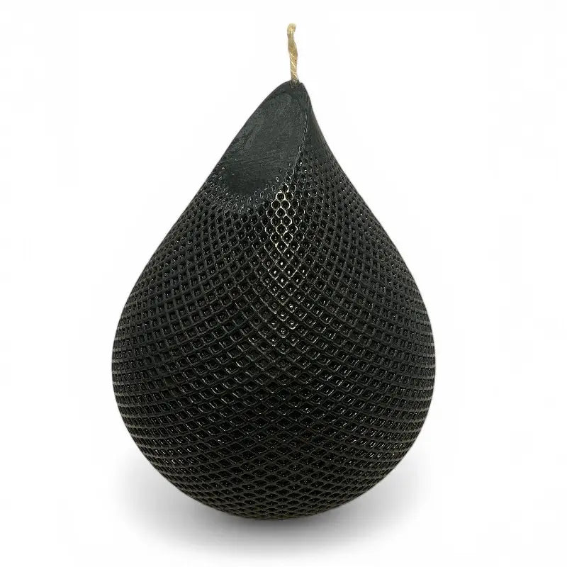Water Drop Candle with geometric lattice texture in black teardrop design.