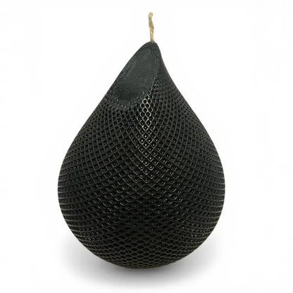 Water Drop Candle with geometric lattice texture in black teardrop design.