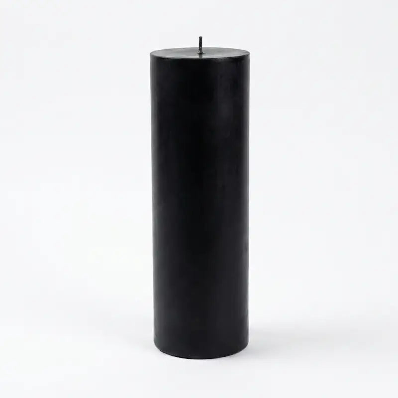 Giant Pillar Candle in black, oversized 27cm tall and 9cm wide for long-lasting ambiance.