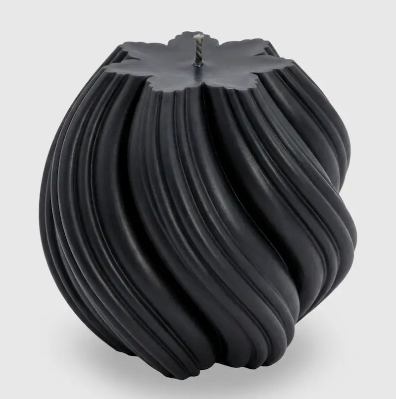 Ball Candle Extra Large Customisable Pillar in sculptural black design with swirled texture.
