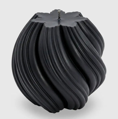 Ball Candle Extra Large Customisable Pillar in sculptural black design with swirled texture.