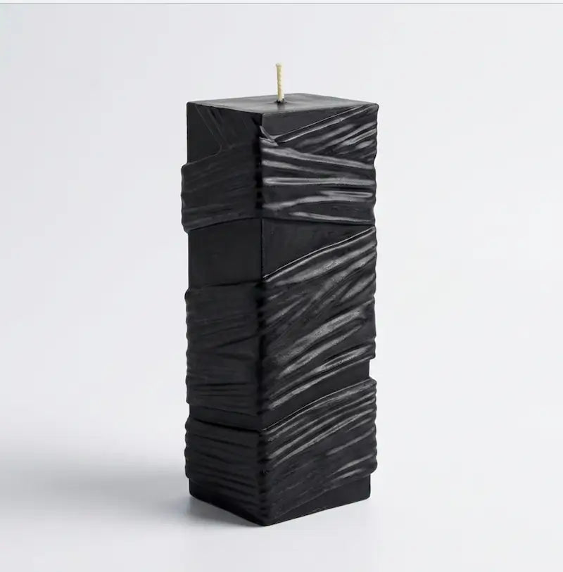 Custom Candle - Large Sculptural Design in sleek black finish with unique textured surface.