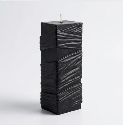Custom Candle - Large Sculptural Design in sleek black finish with unique textured surface.
