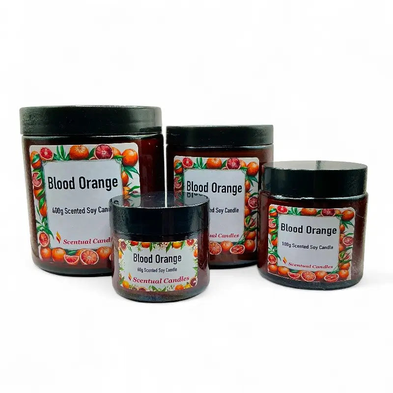 Blood Orange Candle scented soy collection with vibrant citrus packaging