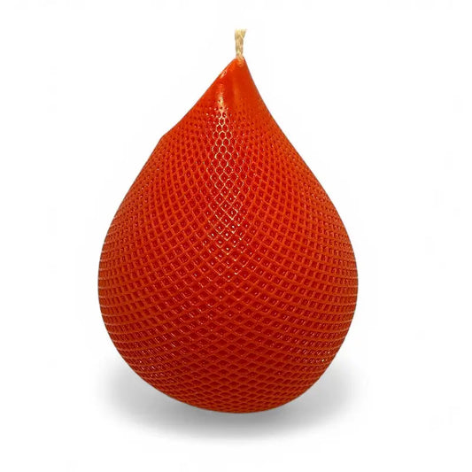 Water Drop Candle with geometric lattice design, orange teardrop shape, modern home decor, long-lasting fragrance pillar candle