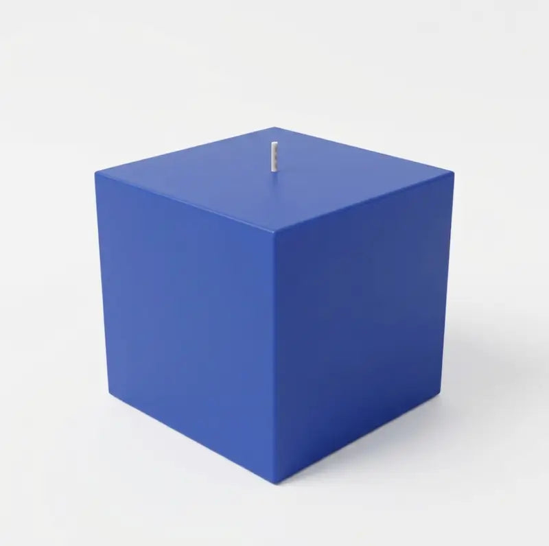Customisable Candle - Extra Large Pillar, blue square design, 10cm x 10cm, 900g weight.