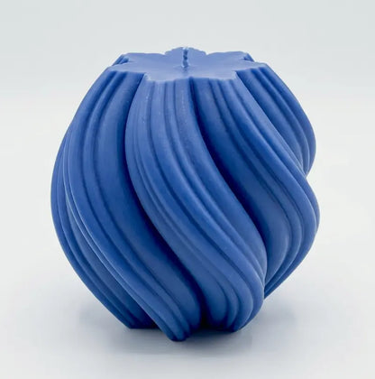 Extra large blue Ball Candle, customizable pillar candle with a sculptural design for home decor.