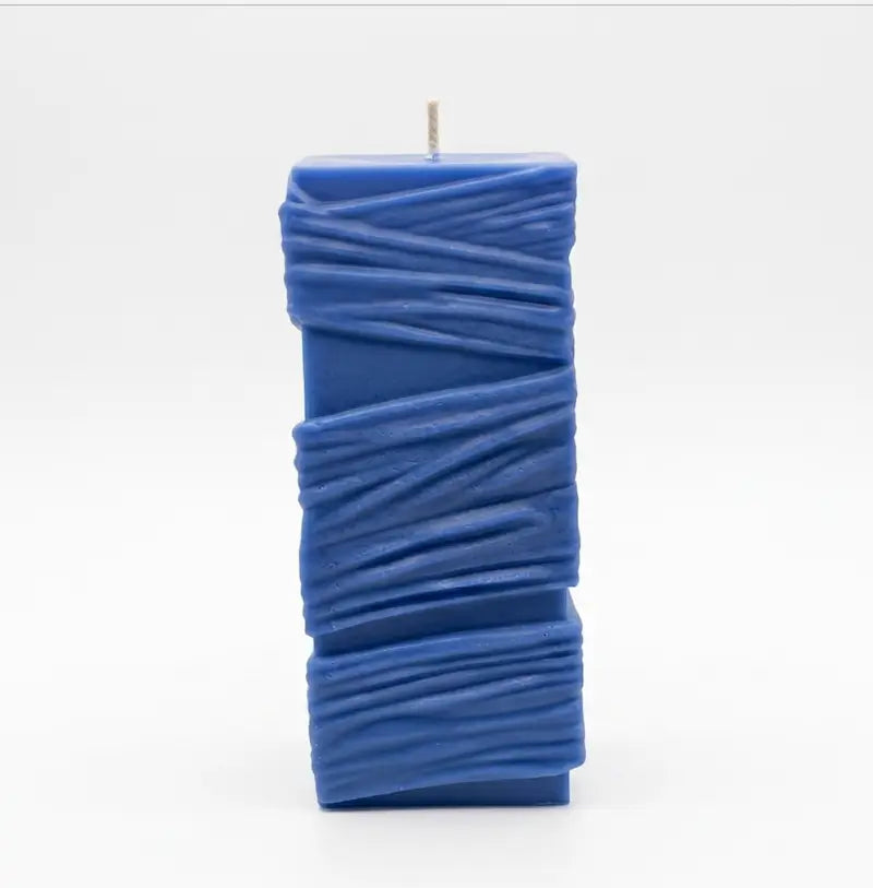 Custom Candle - Large Sculptural Design in blue, featuring a unique textured pattern.
