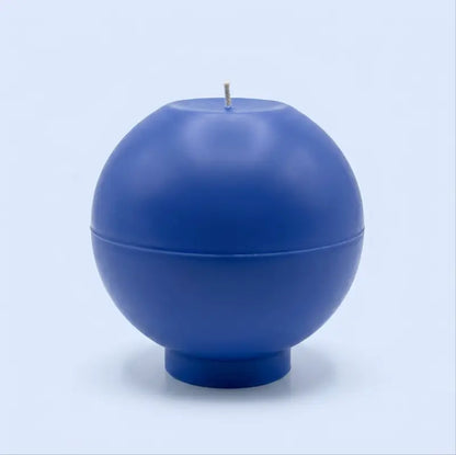 Round Candle - XL 1.65 kg customisable blue sphere candle with a wick on top.