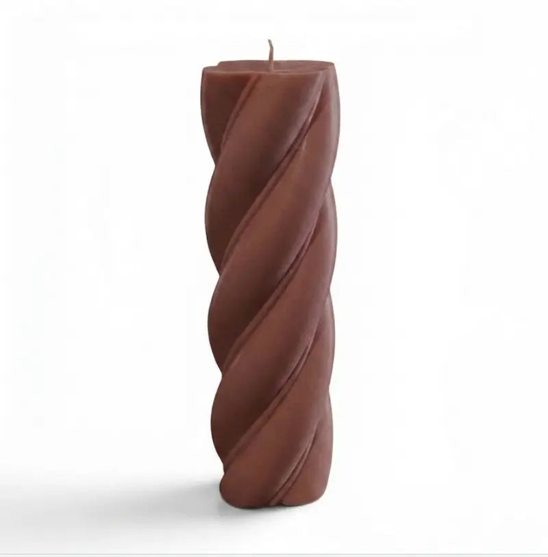 Customisable Candle - Extra Large Column in twisted brown design, perfect for home decor or personal gift.