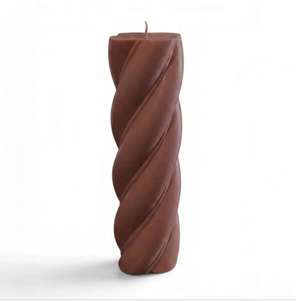 Customisable Candle - Extra Large Column in twisted brown design, perfect for home decor or personal gift.