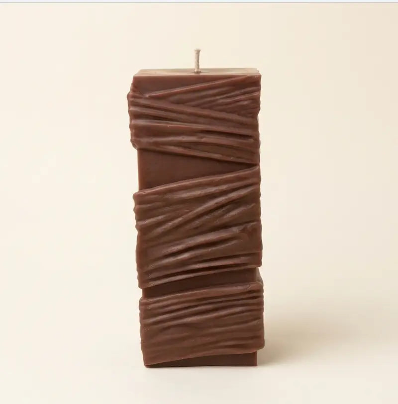 Custom Candle - Large Sculptural Design featuring unique textured brown wax finish.