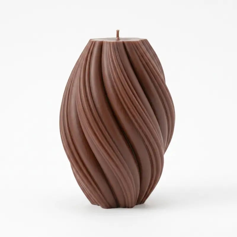 Large Pillar Candle Swirly Shape in brown, featuring a sculptural design and handcrafted quality.