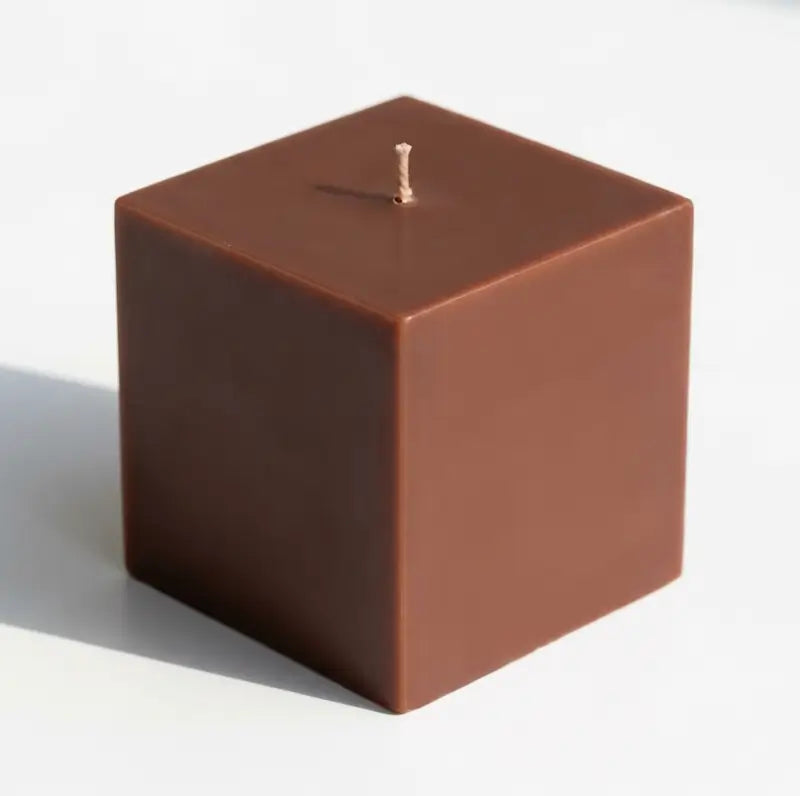 Customisable Candle - Extra Large Pillar in brown, square design, full control over fragrance and colour.