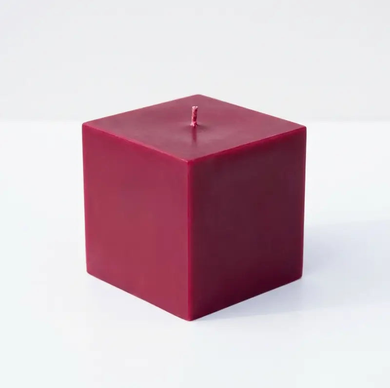 Customisable Candle Extra Large Pillar, square red design, customizable fragrance and color, measures 10cm x 10cm, 900 grams