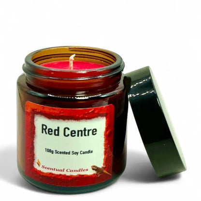 Candle Gift Set - Red Centre 100g scented soy candle in brown glass jar with lid, 18-hour burn time, Australian fragrance.