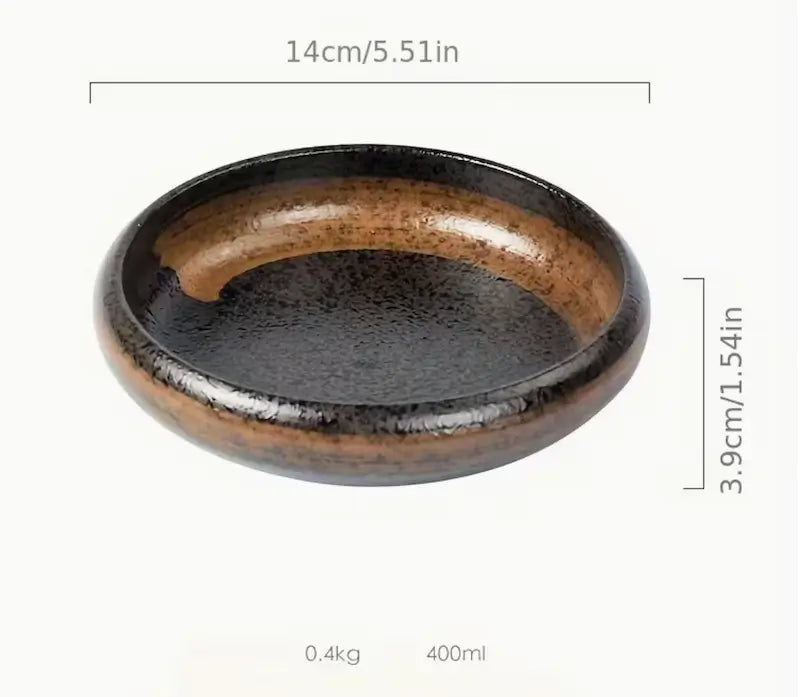 Ceramic Candle Holder Plate 14cm, elegant design with a black and brown finish, perfect for displaying candles.